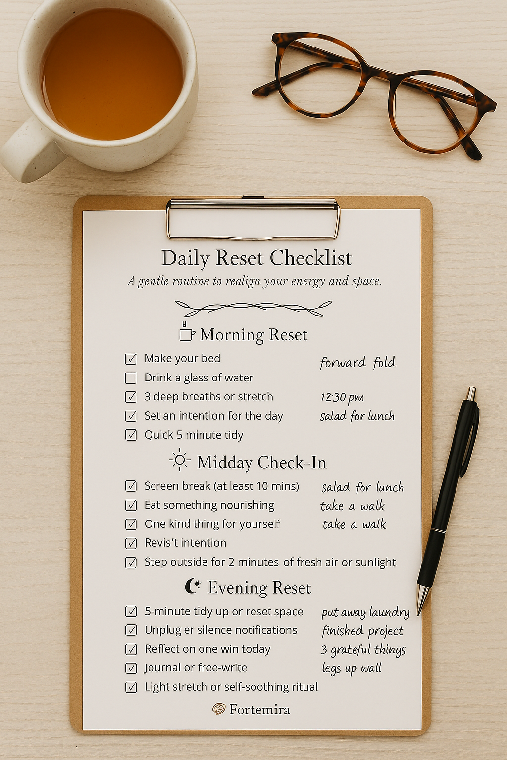 Daily Reset Checklist – A Gentle Self-Care Routine for Mind, Body, & Home