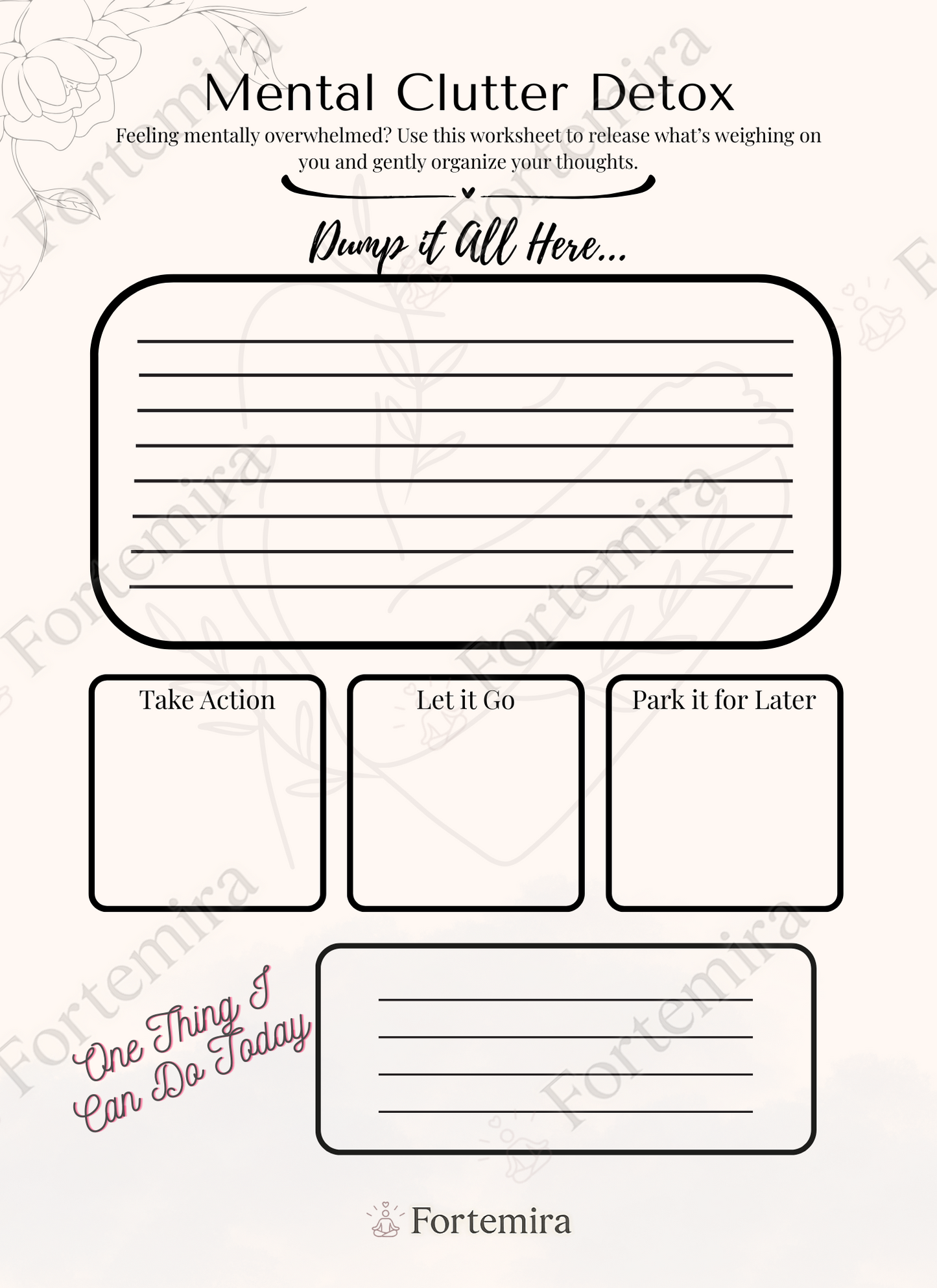 Mental Clutter Detox Worksheet – Calm Your Mind & Sort Your Thoughts