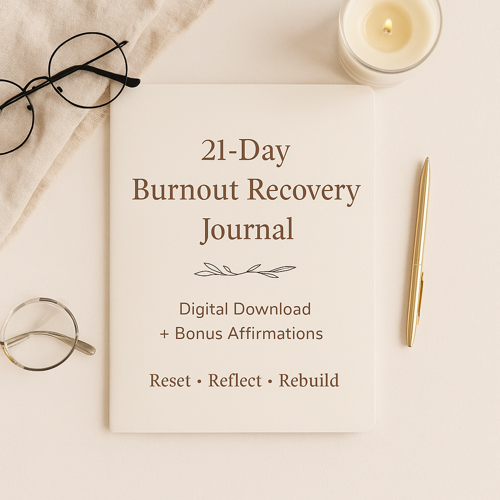 Burnout Recovery Journal – 21-Day Reset for Rest, Clarity & Self-Compassion (Digital Download + Bonus Affirmation Cards)