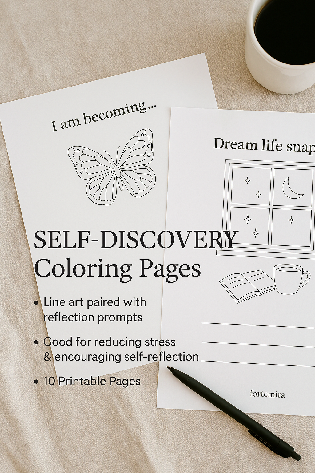 Self-Discovery Coloring Pages – 10 Printable Reflection Prompts