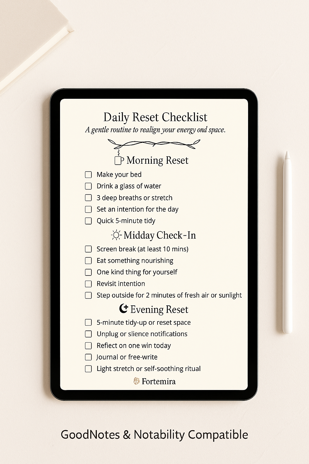 Daily Reset Checklist – A Gentle Self-Care Routine for Mind, Body, & Home