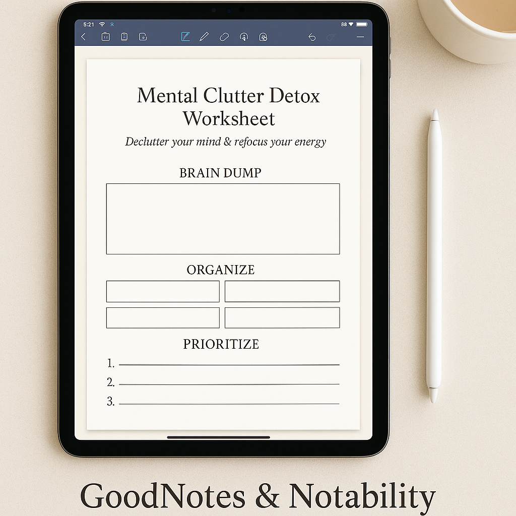 Mental Clutter Detox Worksheet – Calm Your Mind & Sort Your Thoughts
