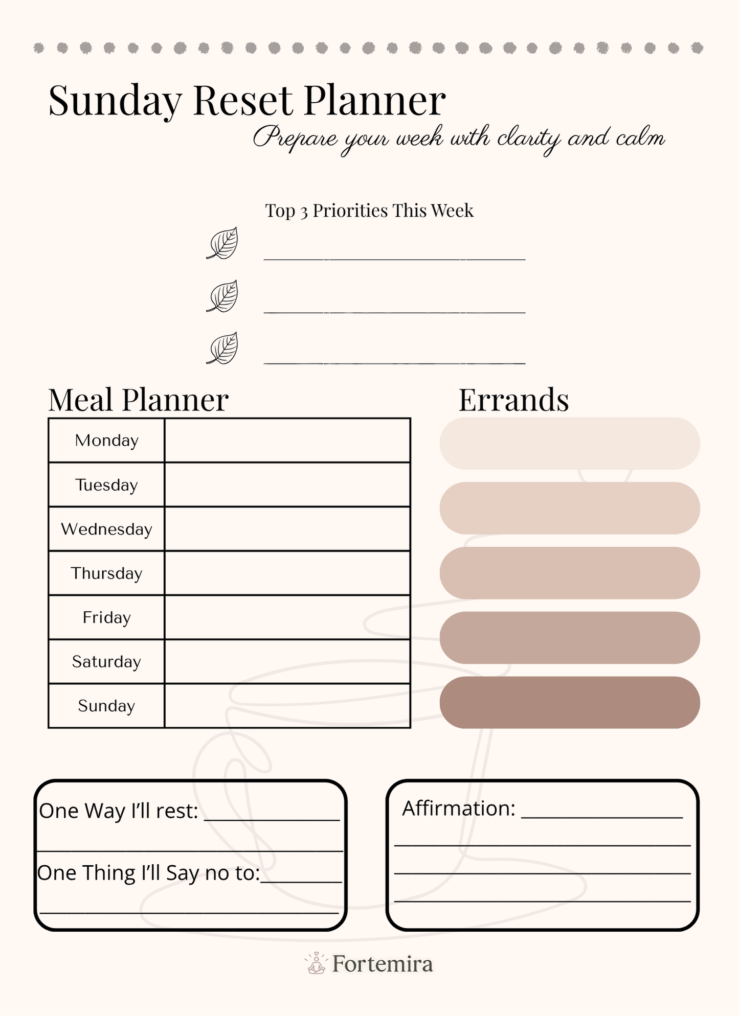 Sunday Reset Planner – Weekly Prep for Mind, Meals, & Clarity
