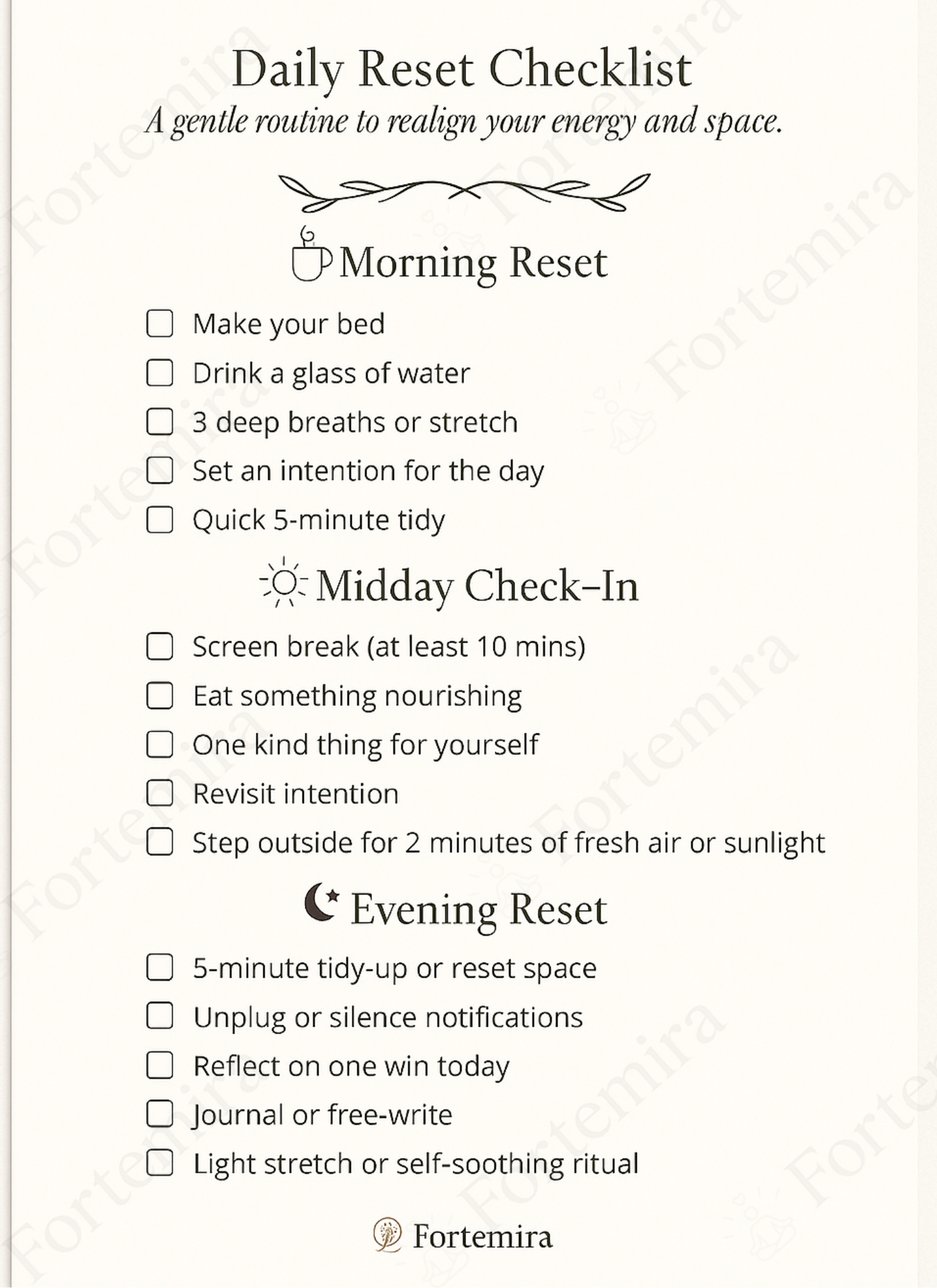 Daily Reset Checklist – A Gentle Self-Care Routine for Mind, Body, & Home